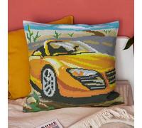 EUPLI Cross Stitch Cushion Kit Cross Stitch Kits for Adults Beginners DIY Kit Cushion Cover Pillow Cover Embroidery Kit, Car 43 * 43cm