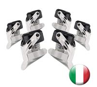 EUPOSIA - Made in Italy - SUPERTAPPO - Set of Universal Wine & Champagne Stopper - BLOCKWAF System up to 6 Atm. - Chrome Steel and Silicone - Model 1920 with Stainless Steel Flap (Black) - 6 pcs