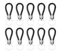 EUPSIIU 10 Pack Leather Rope Keychain, Woven Strap Handmade Braided Leather Keyrings for Hang Keys Car Keys, Simple Portable Key Ring for Men and Women (Black)