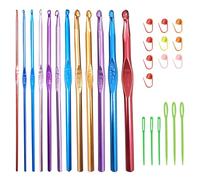 EUPSIIU 12 Pcs Multicolor Aluminum Knitting Needles, Crochet Hooks with Stitch Markers and Large-Eye Blunt Needles, Aluminium Crochet Hooks for Beginners or Professionals