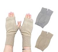 EUPSIIU 2 Cashmere Half Fingerless Gloves - Warm Arm, Winter Thermal Women's Gloves, Knit Crochet in Tawny, Grey One Size Gift