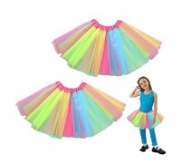 EUPSIIU 2 Pack Girls Neon Tutu Skirt, 80s Costume Neon Party Accessories, Colorful Skirt for Kids Girls Princess Stretchable Ballet Tutu Skirt, Girl Fancy Dress Costume Set for Hen Party (Rainbow)