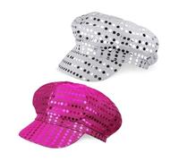 EUPSIIU 2 Pcs 70s Sequins Hat Abba Hat for Women,Silver and Rose Glitter Disco Party Hats,Abba Fancy Dress Costume Accessories for Cosplay Retro Party Disco Hen Parties Night (Silver,Rose)