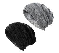 EUPSIIU 2 Pcs Beanie Hat Gifts Christmas Winter Hats for Men Thermal Hat Slouch Running Hat, Stocking Fillers Secret Santa Gifts for Men Dad Xmas Gifts Advent Calendar, One Size (Black, Grey)