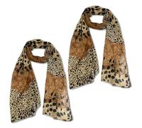 EUPSIIU 2 Pcs Chiffon Scarf for Women, Soft Women's Long Scarf, Leopard Print Chiffon Silk Scarves Neck Scarf, Shawl Stole Wrap Ladies (Brown)
