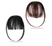 EUPSIIU 2 Pcs Clip in Fringe, Bangs Hair Clip in Bangs, Hair Extensions, Flat Face Fringe Bangs, Fashion Wispy Bangs Fringe Air Bangs Clip (Dark Brown, Black)
