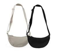 EUPSIIU 2 Pcs Crescent Bag for Women, Dumpling Bag, Nylon Crescent Shoulder Crossbody Bag, Portable Purse with Adjustable Strap Chest Bag Shoulder Bag Fanny Packs for Women Men (Black, White)
