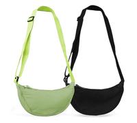 EUPSIIU 2 Pcs Crescent Bag for Women, Dumpling Bag, Nylon Crescent Shoulder Crossbody Bag, Portable Purse with Adjustable Strap Chest Bag Shoulder Bag Fanny Packs for Women Men (Black, Green)