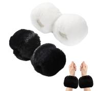 EUPSIIU 2 Pcs Faux Fur Wrist Cuffs, Winter Wrist Cuff, Warmers Fuzzy Wrist Cuffs, Fluffy Arm Warmers Sleeves, Soft Winter Women Wrist Cuff, for Outdoor Activities Traveling (Black, White, One Size)