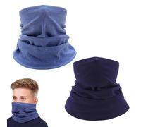 EUPSIIU 2 Pcs Kids Neck Warmer Winter Neck Warmer Gaiter Fleece Tube Scarf Windproof Neck Scarf Kids Ski Mask, Thermal Mask for Outdoor Sports Skiing Running (Navy blue, Blue)