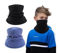 EUPSIIU 2 Pcs Kids Neck Warmer, Winter Neck Warmer Gaiter Fleece, Tube Scarf, Windproof Neck Scarf, Kids Ski Mask, Thermal Mask for Outdoor Sports Skiing Running Boys and Girls, One Size (Black, Blue)