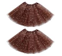 EUPSIIU 2 Pcs Layered Tulle Dance Tutu Skirts, 3 Layers Tulle Sequin Star Ballet Tutus for Girls 2-8 Years, Brown
