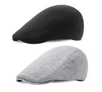 EUPSIIU 2 Pcs Men's Newsboy Hat, Fashion Newsboy Irish Beret, Driving Hat, Mens Flat Caps Beret, Elastic 1920s Gatsby Newsboy Cap for Autumn Winter, One Size (Black, Grey)