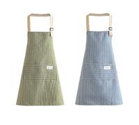 EUPSIIU 2 Pcs Stripe Bib Apron With Pockets, Adjustable Chef's Apron for Women (Green, Blue)