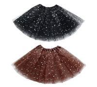 EUPSIIU 2 Pcs Tutu Skirt for Girls Layered Tulle Dance Skirts 3 Layers Tulle Sequin Star Ballet Dance Tutu Skirts for Girls 2-8 Years for Kids Birthday Princess Party (Black, Brown)