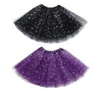 EUPSIIU 2 Pcs Tutu Skirt for Girls, Layered Tulle Sequin Star Ballet Dance Skirts, 3 Layers for Kids 2-8 Years, Birthday Princess Party (Black, Purple)