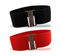 EUPSIIU 2 Pcs Wide Elastic Waist Belt, Ladies Belts Elasticated Belt for Womens Ladies Girls, 50s Nurse Retro Belt, Retro Vertical Clasp Buckle Belt for Everyday Clothing Accessory Gift (Black, Red)