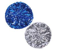 EUPSIIU 2 Pcs Women Sparkly Sequins Beret Hat, Flash Sequined Headdress Shining Beanie Cap Dancing Hat for Girls Festival Party Club, Fun Costume Stretch Mermaid Dancing Cap, One Size (Blue, Silver)