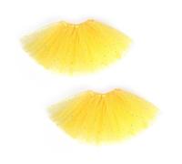 EUPSIIU 2 Pcs Women's Tulle Tutu Skirt, Adult Short With Sequin Stars, Classic Elastic 3 Layered Ballet Dance Skirt for Parties (Yellow)