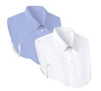 EUPSIIU 2-Piece Detachable Collar for Women - White & Blue, Cotton, Sleeveless, Regular Fit, M-L, Casual & Formal, Button-Down Collar, Retro Style, Collared Neck, Adult Women's Accessory