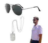 EUPSIIU 2 Pieces Army Fancy Dress Black Sunglasses and Dog Tag Solider Military Cosplay Costume Pilot Costume Aviators Accessories for Men Women Adults Cosplay Dress up Party Theme Halloween (2PCS)