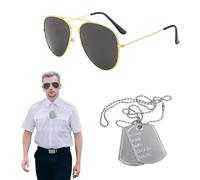 EUPSIIU 2 Pieces Army Fancy Dress Sunglasses and Dog Tag Solider Military Cosplay Costume Pilot Costume Aviators Accessories for Men Women Adults Cosplay Dress up Party Theme Halloween(Army)
