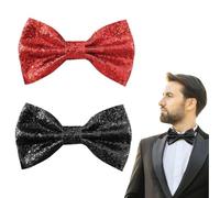 EUPSIIU 2 Pieces Glitter Sequin Bow Tie for Men Sparkly Pre-tied Bow Tie, Adjustable Bowtie Tux Sparkling Novelty Bowite for Cocktail Hen Wedding Party Costume Fancy Dress Stage Show (Black, Red)