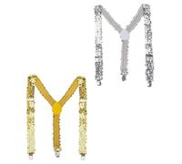 EUPSIIU 2 Pieces Glitter Sequin Suspenders, Adjustable Elastic Y Back Suspender Braces for Men, Adult Strap Strong Clips Sparkling Braces for Cocktail Hen Party Disco Costume Fancy Dress (2PCS)