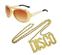 EUPSIIU 2 Pieces Hip Hop Costume, Disco Gold Chain Sunglasses, Rapper Costume, 70s 80s 90s Disco Necklace Sunglasses Hip Hop Costume Set for Rapper Fancy Dress Carnival Accessories (Golden)
