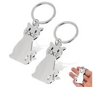 EUPSIIU 2 Pieces Keyring, Animal Keychain, Keyring for Women Men, Metal Keyring Key, Silver Cat, Metal Keychian, Christmas Thanksgiving Birthday Gifts, for Women Men, Kids Friends Families (Silver)