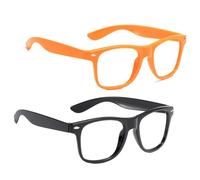 EUPSIIU 2 Pieces Kids Nerd Glasses, Glasses Frames, Horn Rim Frame, Boys Girls Classic, Geek Fake Eyeglasses, Childrens Classic, Boys Girls Kids Costume Fancy Dress (Black, Orange)
