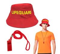 EUPSIIU 2 Pieces Lifeguard Costume Set Include Lifeguard Hat and Guard Whistle, Lifeguard Accessories Red Bucket Hats e Fancy Dress Accessories for Adults Men Women, Halloween Dress up Party (2PCS)