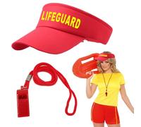 EUPSIIU 2 Pieces Lifeguard Costume Set, Lifeguard Hat and Guard Whistle, Lifeguard Accessories Red Adjustable Sunscreen Hats Fancy Dress Accessories for Adults Men Women Halloween Pool Party (2PCS)