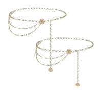 EUPSIIU 2 Pieces Metal Waist Gold Chain, 130CM Waist Chain Belt for Women, Fashion Dress Accessories Adjustable Chain Belts, Waist Chain Multi Layer Belt, Belly Chain Belt for Women (Golden)