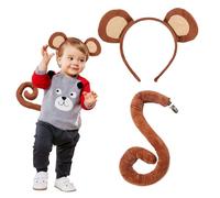 EUPSIIU 2 Pieces Monkey Fancy Costume Animal Costume Set, Brown Monkey Ears Headband and Monkey Long Tail, Monkey Cosplay Costume Animals Ears Tail for Adults Kids Dress Up Halloween Carnival (Monkey)