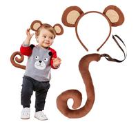 EUPSIIU 2 Pieces Monkey Fancy Costume Animal Costume Set, Monkey Ears Headband and Monkey Long Tail, Brown Mouse Costume Animals Ears Tail for Adults Kids Dress Up Halloween Carnival Cosplay (Monkey)