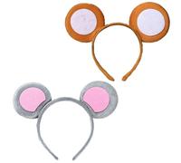 EUPSIIU 2 Pieces Mouse Ears Headband Animal Ears Hairband For Kids Adults, Mouse Animal Costume Headpiece for Kids Fancy Dress Up Animal Cosplay Children Halloween Theme Party Supplies (2 Colors, L)