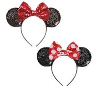 EUPSIIU 2 Pieces Mouse Ears Headband Sparkly Bow Headbands Mouse Ears Headwear Cosplay Party Headband for Adult Kids Shiny for Girls Women Fancy Dress Costume Christmas (2PCS)