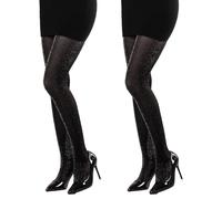 EUPSIIU 2 Pieces Shiny Ladies Tights Metallic Tights Women's Shimmer Fishnet Shiny Elastic High Waist Pantyhose for Valentine Dating Outfit Christmas Halloween Cosplay (Nylon, Black)