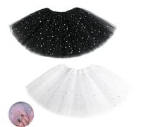 EUPSIIU 2 Pieces Tutu Skirt for Girls, 3 Layers Tulle Ballet Dance Tutu Skirts Sparkle Sequin Princess Dresses for Birthday Party Dress Up Costume Layered Skirts for Kids 2-8 Years (Tulle, 2 Colors)