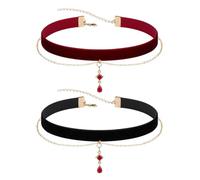 EUPSIIU 2 Pieces Velvet Choker Collar Necklace, Pendant Necklace, Velvet Chokers Ribbon Necklaces Jewelry Gift for Women Girls Valentines Day Party Dress Decorations (Black, Red)