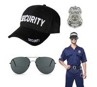 EUPSIIU 3 Pieces Security Army Baseball Cap Mens Police Costume Adult Kids Police Baseball Hat Sunglasses Cuffs Badge Halloween Festival Cop Fancy Dress Hat SWAT Role Play Cosplay Party(Black)