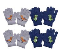 EUPSIIU 4 Pairs Children's Magic Gloves, Knit Winter Gloves, Full Finger Gloves, Stretchy Warm Magic Gloves Kid's Dinosaurs Pattern for Boys Girls for Daily Wear Winter, 6 x 2.36 Inches (Navy, Gray)