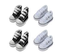 EUPSIIU 4 Pairs Mini Finger Shoes, Doll Shoes Lace up Solid Color Canvas Shoes, Canvas Sneakers, Cool Mini Skateboard Shoes for Finger Breakdance Fingerboard, Doll Clothes Accessories (Black, White)