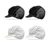 EUPSIIU 4 Pcs Chef Hat, Half Mesh Half Cloth Catering Hats, Adjustable Cooking Cap with Brim, Elastic Breathable Baker Waiter Cap, for Kitchen Restaurant Workshop, Unisex, One Size (White, Black)