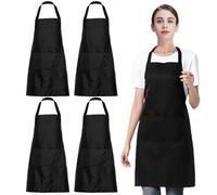 EUPSIIU 4 Pcs Kitchen Apron, Adjustable Bib Chef Aprons with 2 Pockets Cooking Apron Unisex Women Men Aprons for Home Kitchen, Restaurant, Coffee House, Baking Gardening BBQ, Painting, 60*70cm (Black)