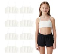 EUPSIIU 6 Pack Girls Bras, Crop Tops for Girls, Soft Cotton Girl Sports Bra Kids Underwear Non Padded Training Bra First Bras for Kids 8-12 Years (White)