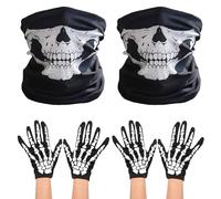EUPSIIU 6 Pcs Skeleton Gloves and Skull Face Mask - Half Ghost Bones Halloween Mask with Skeleton Gloves - Adult Halloween Dance Costume Party (Black)