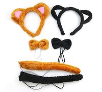 EUPSIIU 6 Pieces Cat Costume, Cute Cat Cosplay Kitten Cat Ears Headband Cat Tail Bow tie Animal Costume Fancy Dress Up for Kids Girls Children Halloween Birthday Carnival Party Costume (2 Colors)