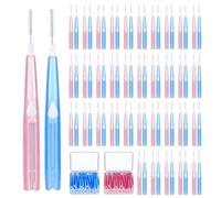 EUPSIIU 70 Pieces Interdental Brush, 0.6mm Interdental Pick Brushes Retractable Floss Head Toothbrush, 0.7mm Portable Tooth Cleaner Toothpicks Dental Floss for Cleaning Gaps Between Teeth (2 Colors)